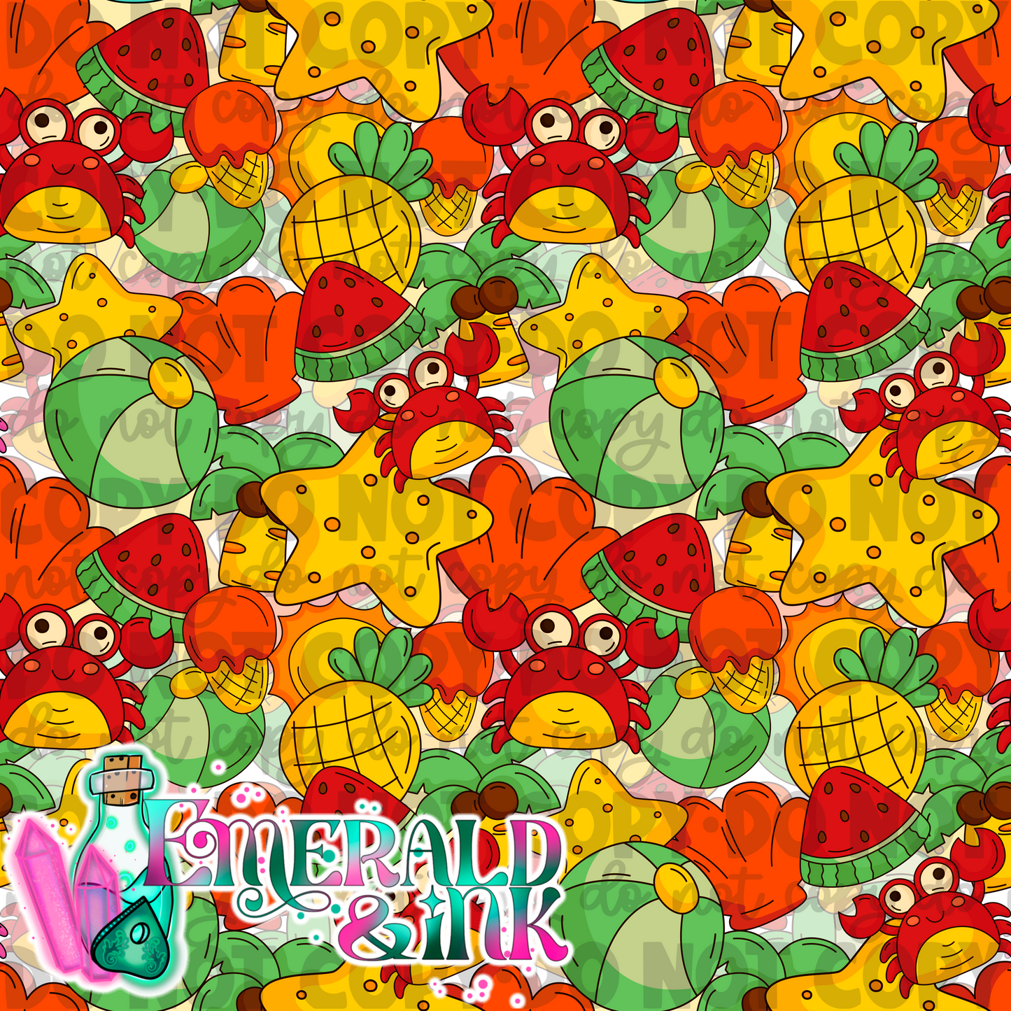 Crabby Summer (red) Seamless DIGITAL