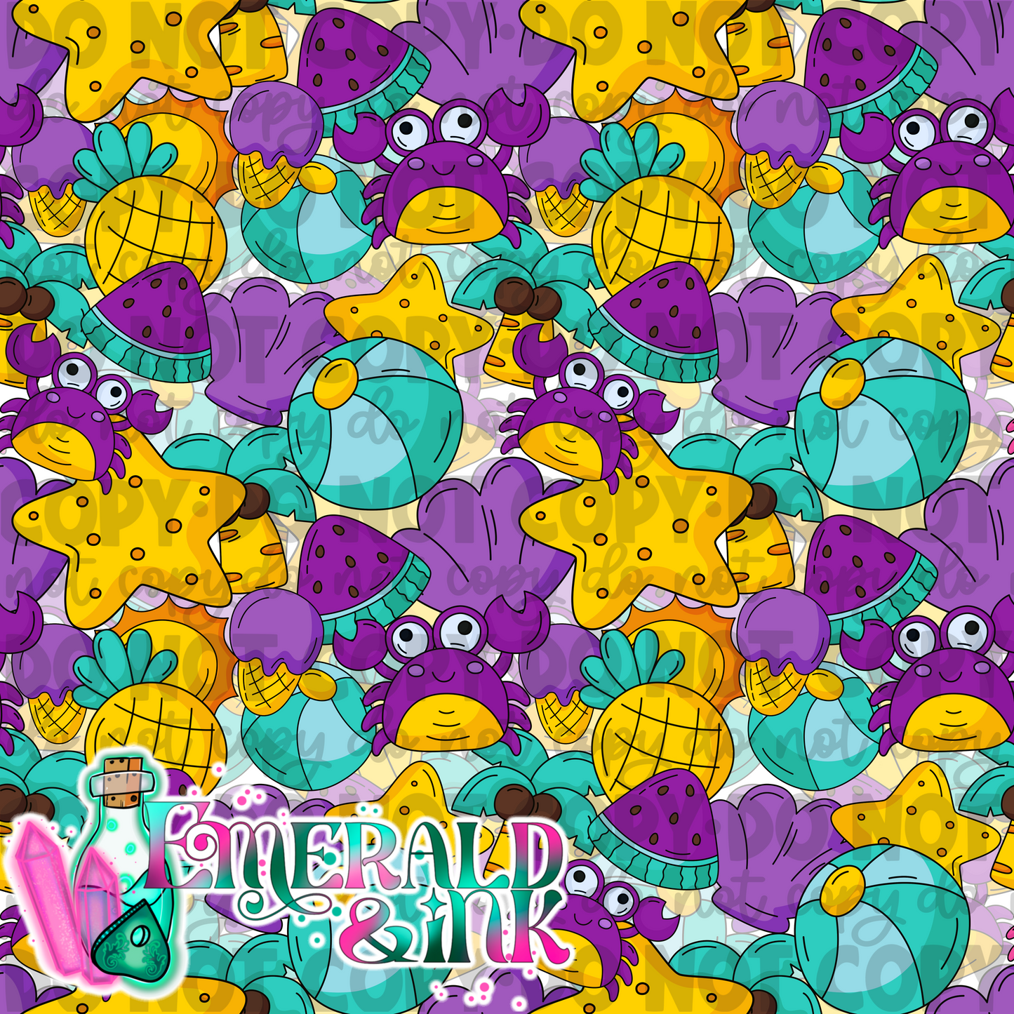 Crabby Summer (purple) Seamless DIGITAL