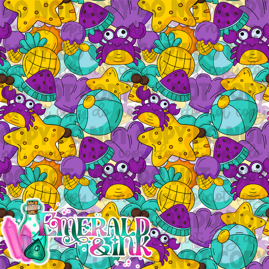 Crabby Summer (purple) Seamless DIGITAL